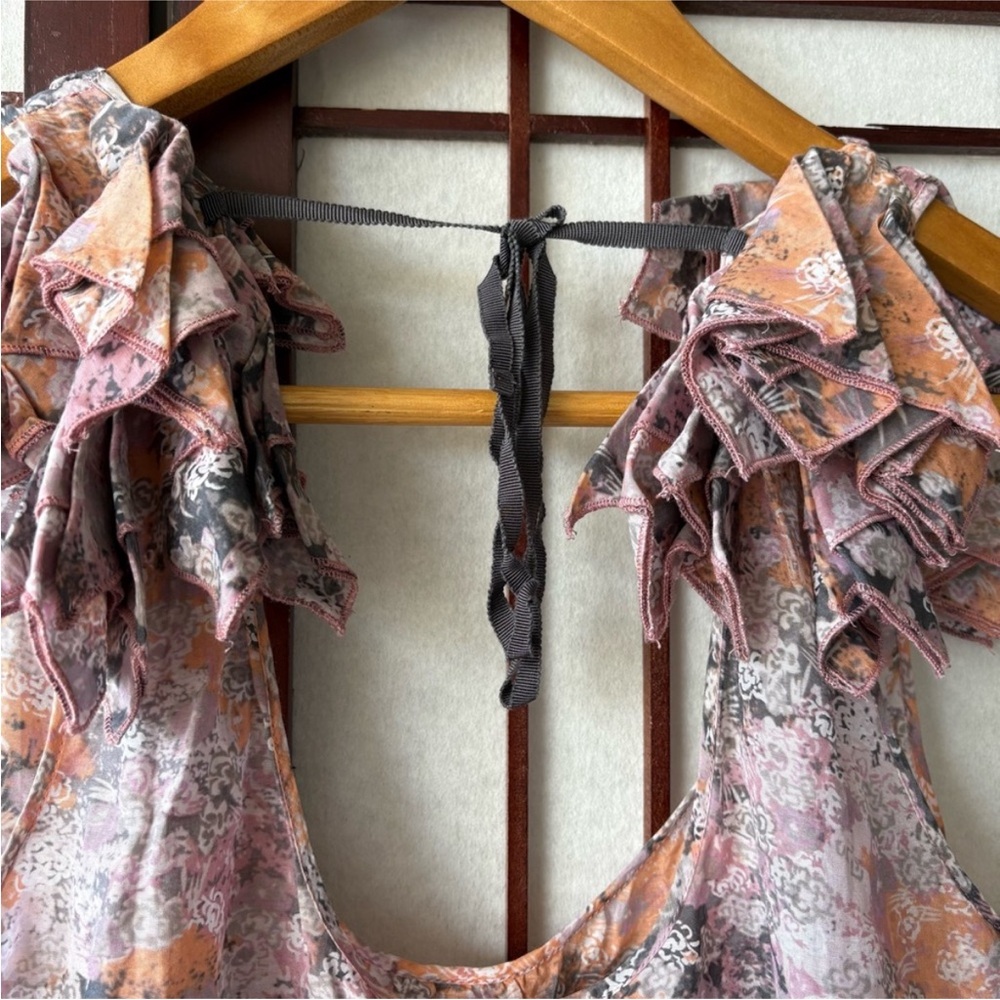 Banana Republic Matte Silk Floral Sleeveless Top with Bow- Fringe Details - Picture 8 of 8